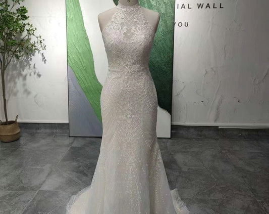Mermaid Halter Neckline Lace Wedding Dress